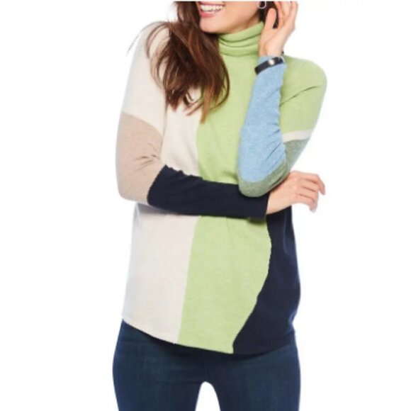 NIC+ZOE Vital Turtleneck Sweater Green Multi Colorblock Size XL - Picture 1 of 11